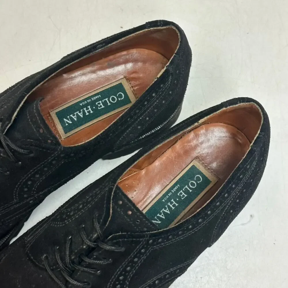 EXCELLENT Rancourt & Co x Cole Haan Black Suede Wingtip Vibram Made in USA 8.5 D